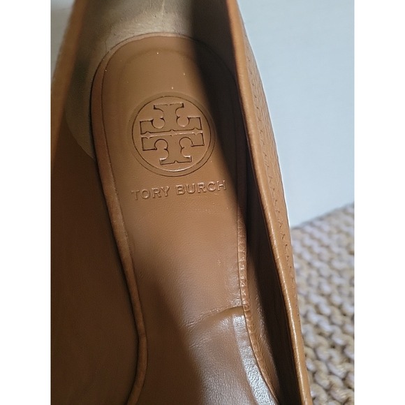 TORY BURCH Women's Ballet Flats Leather Slip-on Royal Tan Gold Logo SZ 6M - Picture 11 of 11